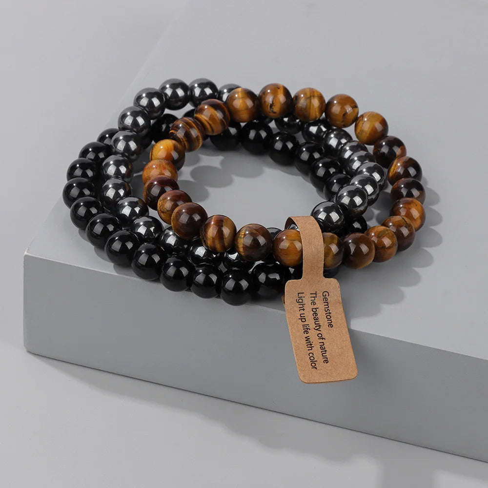 Matching Array of Triplet Natural Stone Bracelets Sets