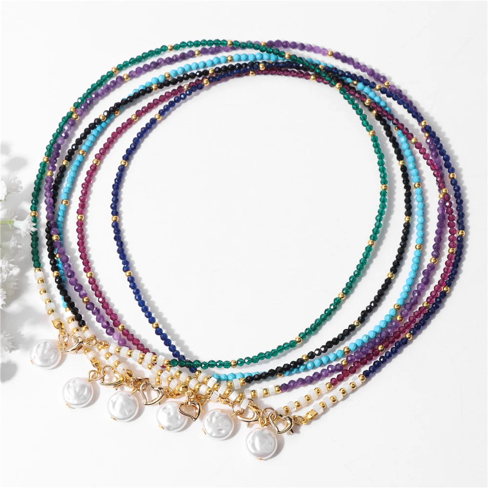 Pearl Pendant Natural Stone Beaded Heart Buckle Necklaces