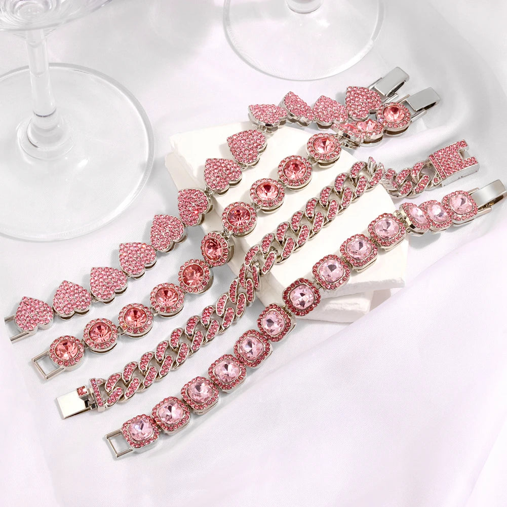 South Beach Miami Iced Out Cuban Link Bracelet 4Pcs Setss