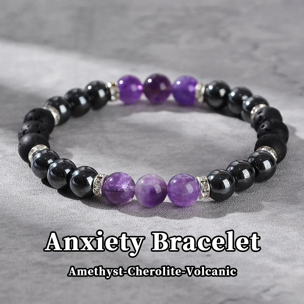 Amethyst and Black Gallstone Calming Bracelet