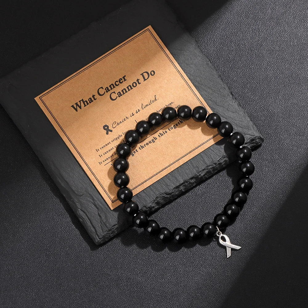 Beautiful Pink Ribbon Charm Breast Cancer Awareness Beads Bracelets