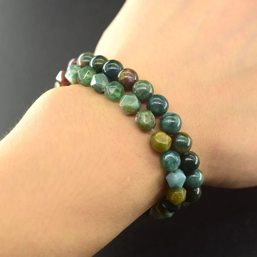 Colorful Indian Agate Bead Crystal Bracelet