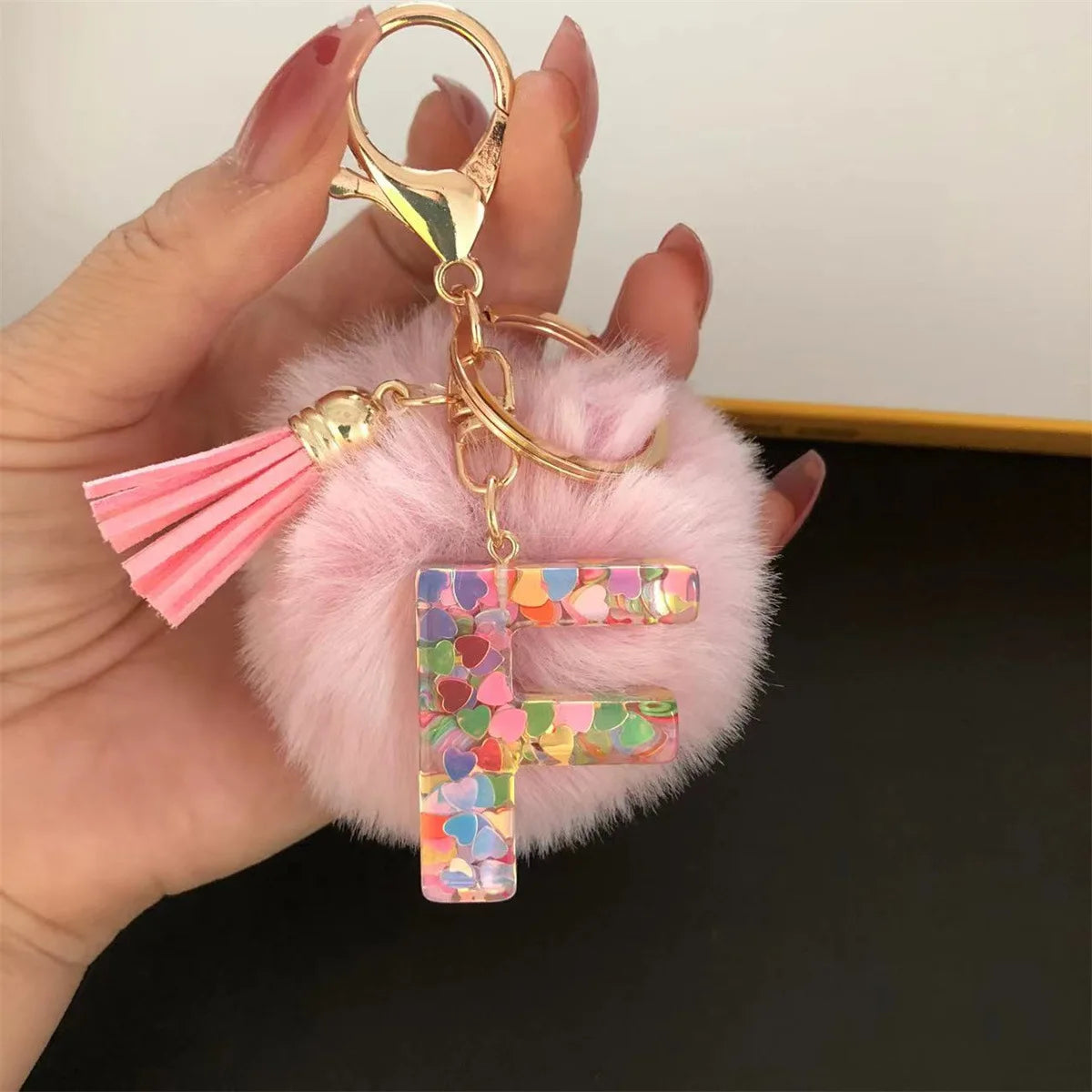 Pretty Pink Initials Alphabet Keychain Pendant