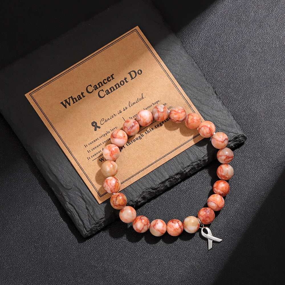 Beautiful Pink Ribbon Charm Breast Cancer Awareness Beads Bracelets