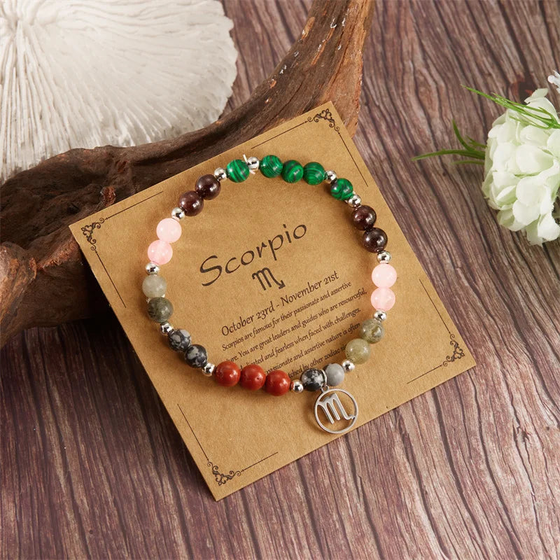 Colorful 12 Constellation Natural Stone Beaded Bracelets