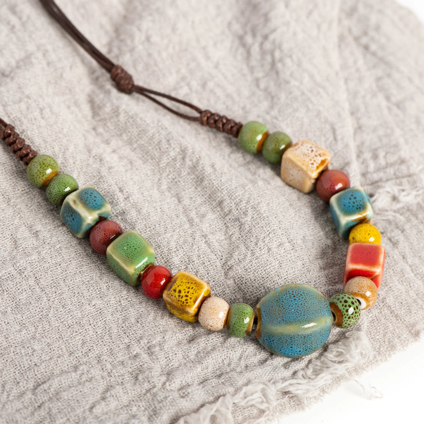 Simple Long Pendant Ceramic Beaded Necklace