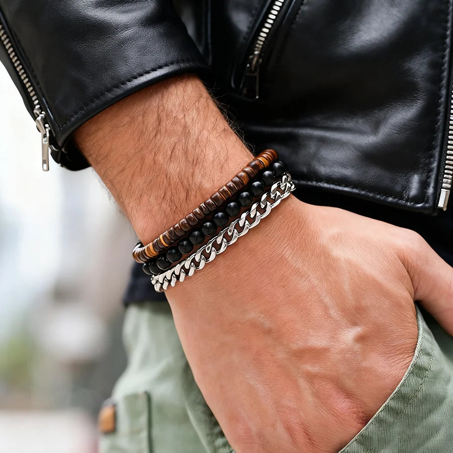 Edgey Natural Coconut Beads Cuban Link Bracelet