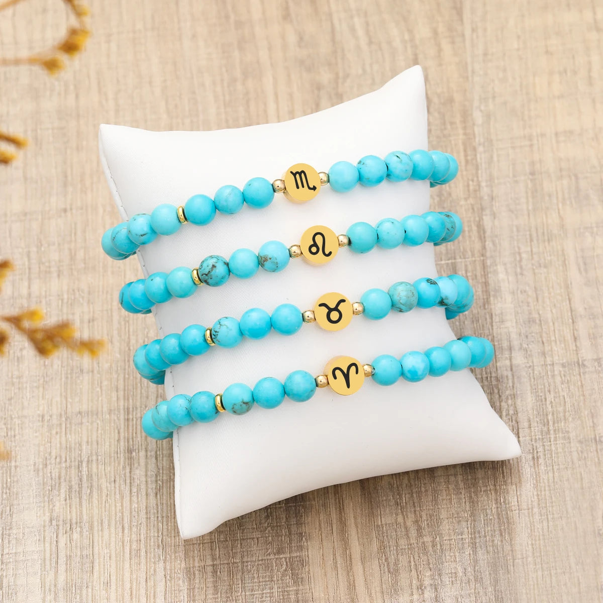 Natural Stone Blue Turquoise 12 Zodiac Bracelets