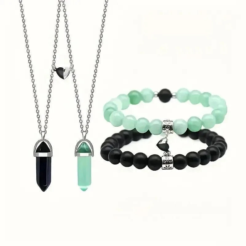 Heart To Heart Natural Stone Bullet Crystal Necklace & Bracelet