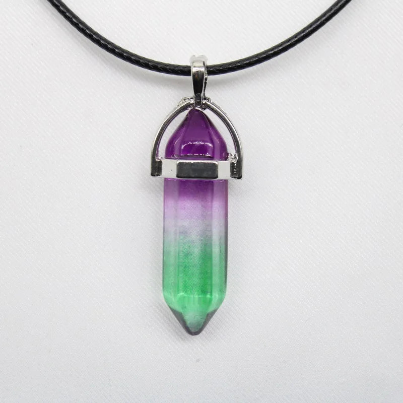 Natural Stone Crystal Hexagonal Pendant Necklace