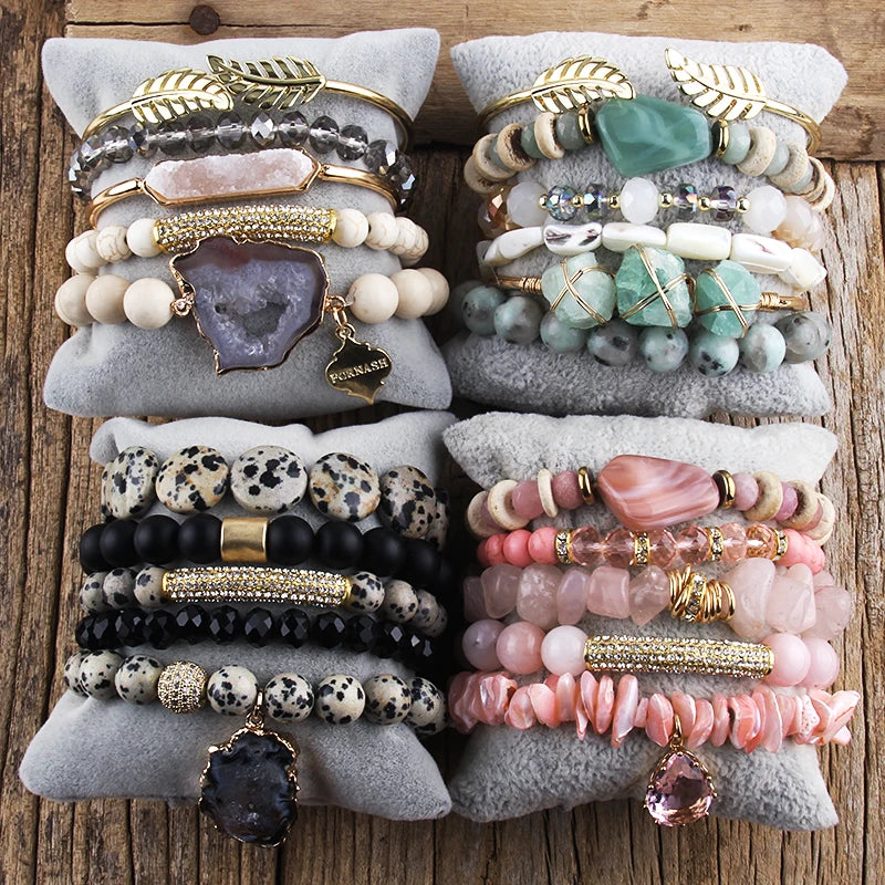 Beautiful Crystal Charm 5pc Stack Bracelet Sets