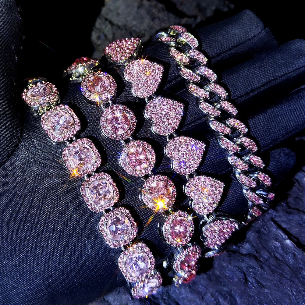 South Beach Miami Iced Out Cuban Link Bracelet 4Pcs Setss