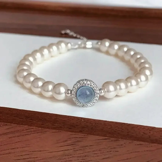 Luxury Silver Blue Crystal Charm Pearl Bracelets