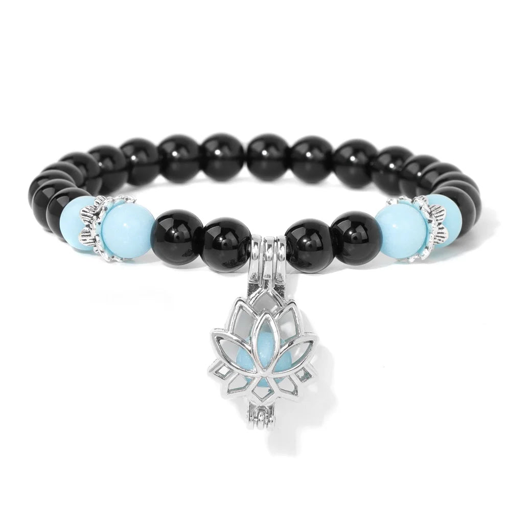 Shimmering Luminescent Lotus Charm Pendant Bracelets