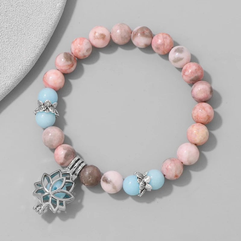 Shimmering Luminescent Lotus Charm Pendant Bracelets