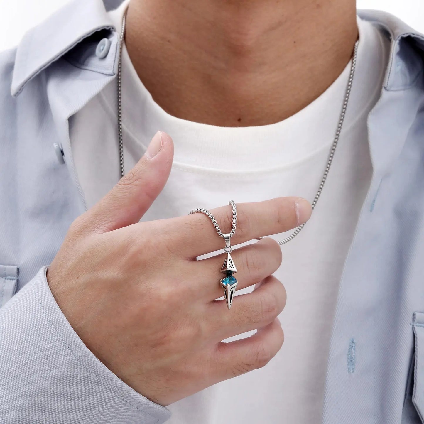 Blue Stone Stainless Steel Pendant Collar Necklaces