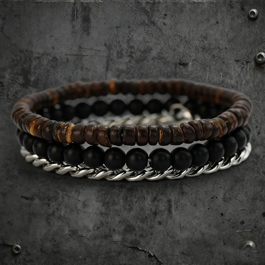 Edgey Natural Coconut Beads Cuban Link Bracelet