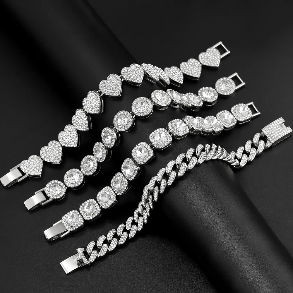South Beach Miami Iced Out Cuban Link Bracelet 4Pcs Setss