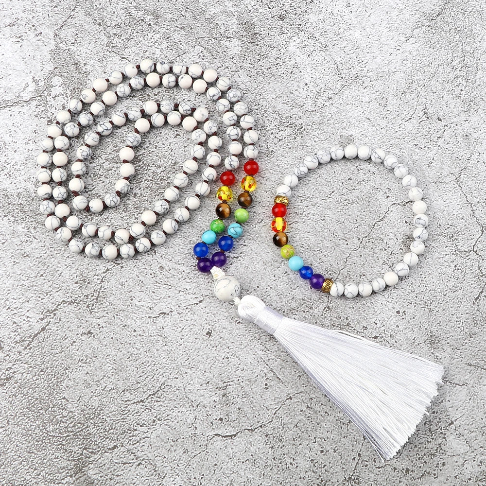 White 7 Chakra Beads Necklace Set