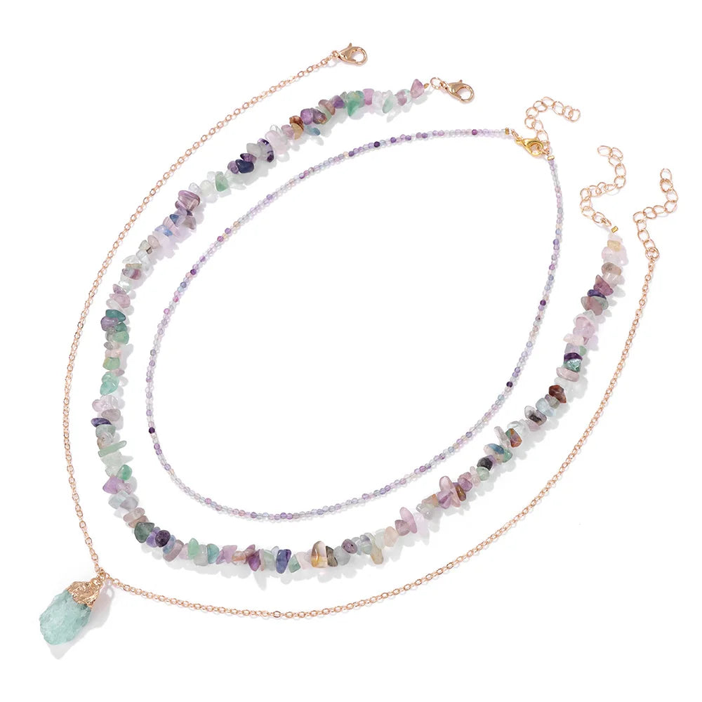 Natural Amethysts Beads Necklaces Energy Healing Jewels 3pcs/set