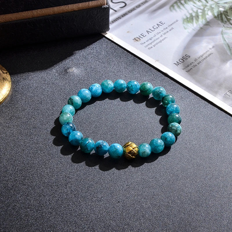 Ocean Blue Apatite Bead Necklace Bracelet Set