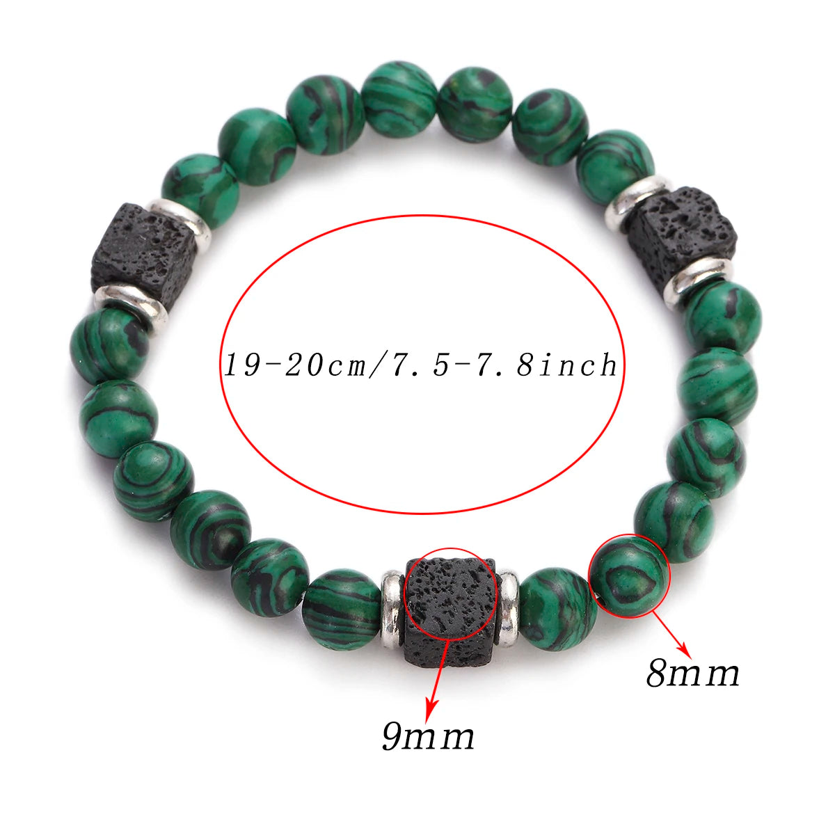 Multicolored Brick Malachite Healing Lava Beads Bracelets