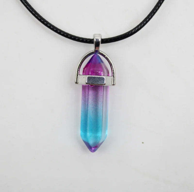 Natural Stone Crystal Hexagonal Pendant Necklace