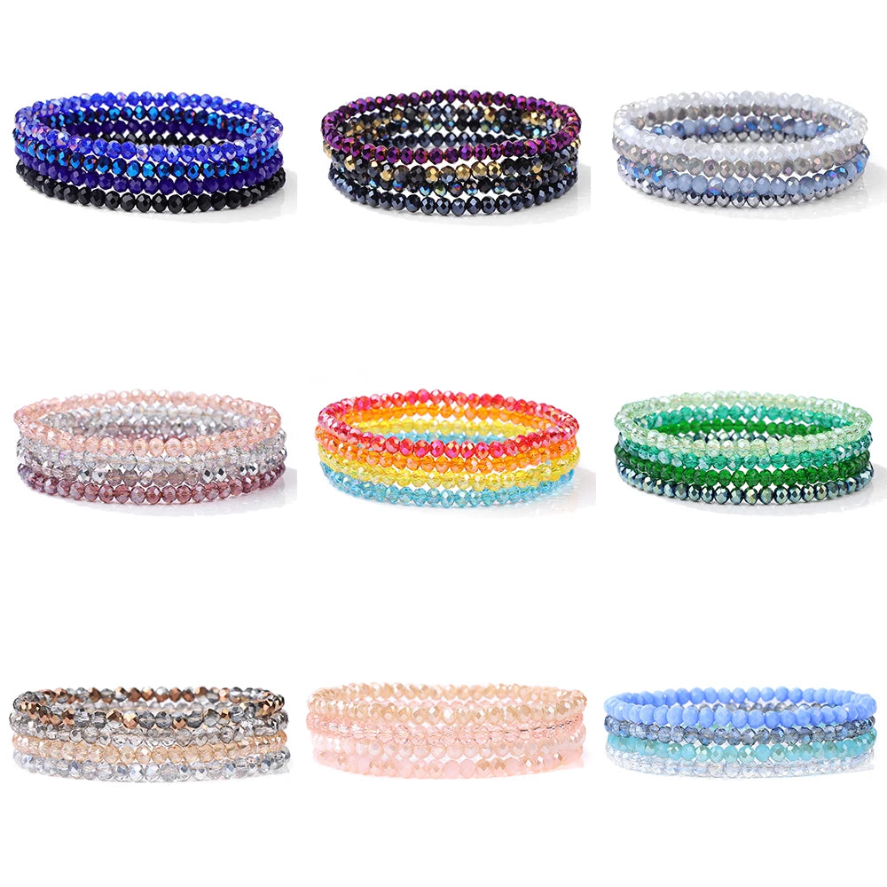 Healing Transparent Colorful Crystal Glass Beads Stretch Bracelet Set