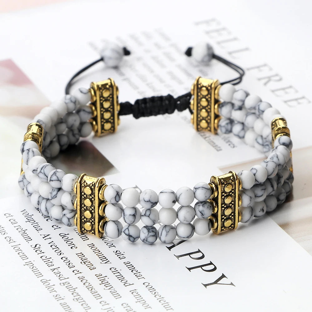 Triple Row Natural Stone Energy Beads Bracelet