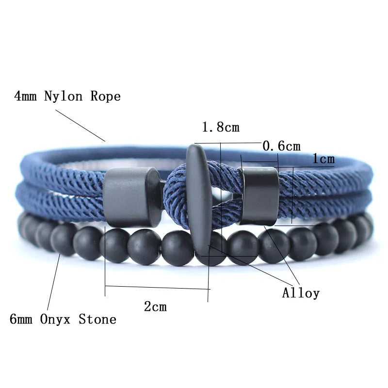 Duo Onyx Stone Beaded & Rope Pirate Bracelets