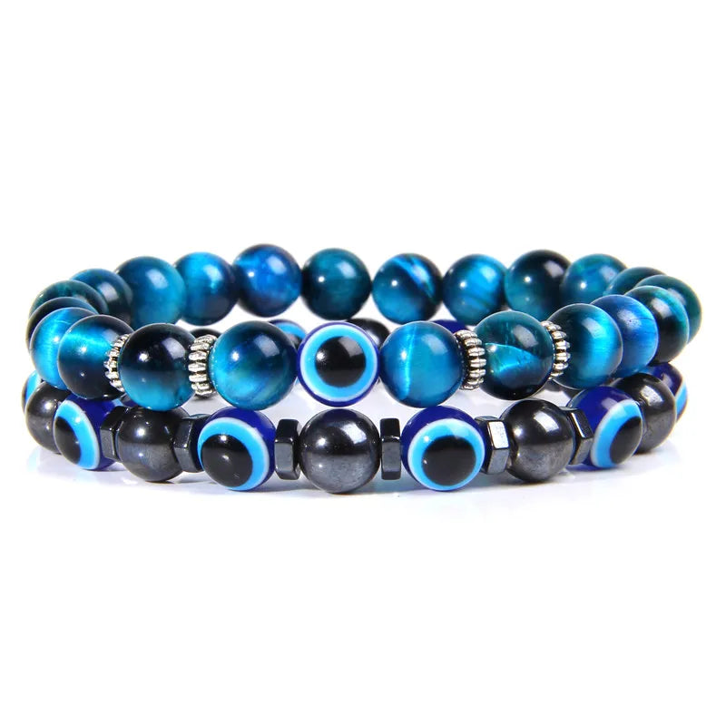 Lucky Blue Evil Eye Beads Bracelet Set