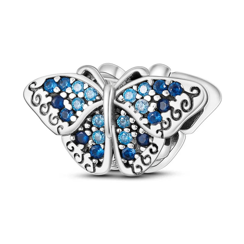 Silver Butterfly Plant Flowers Series Charms Beads
