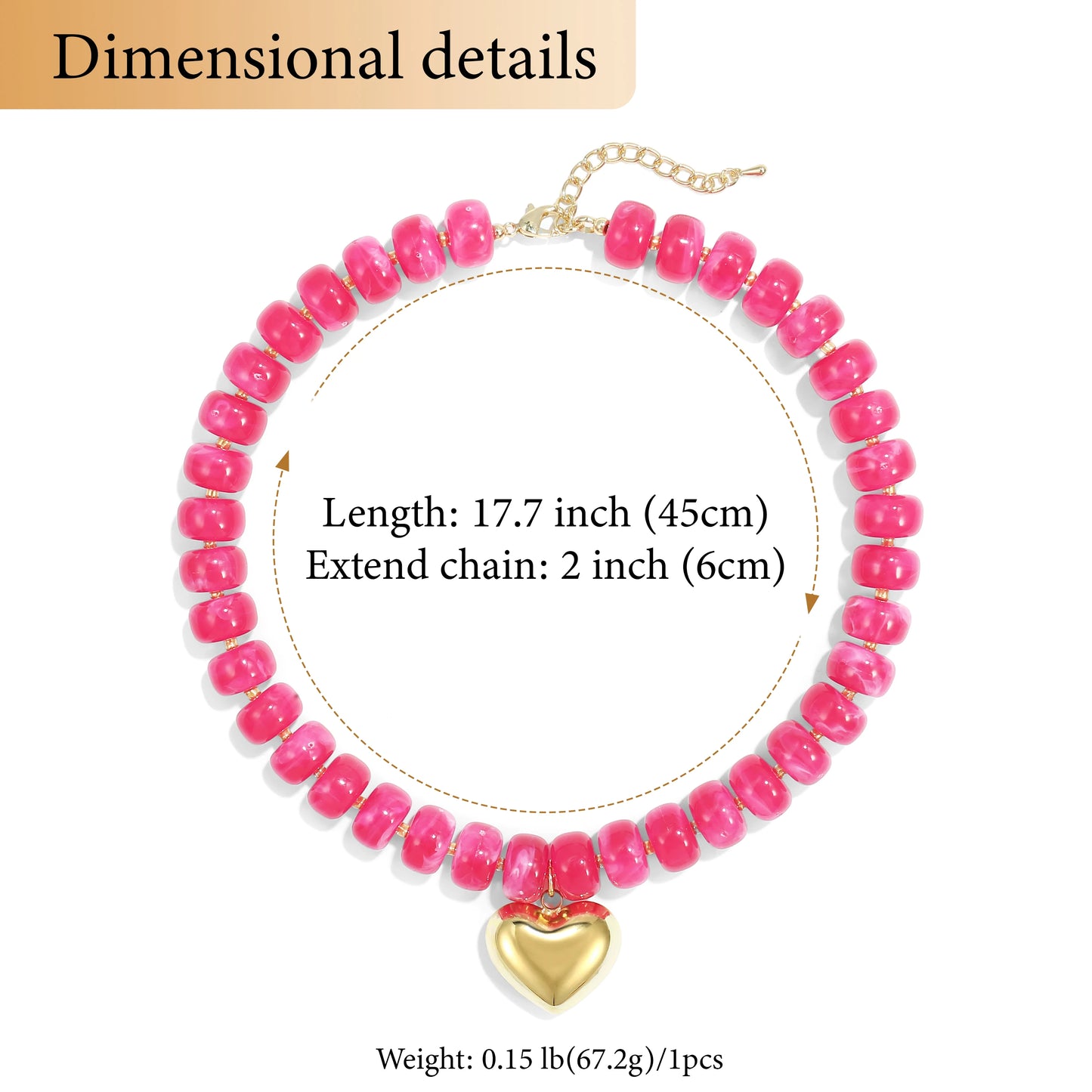 Colorful Crystal Beaded Choker Necklace 14K Gold Plated Heart Pendant