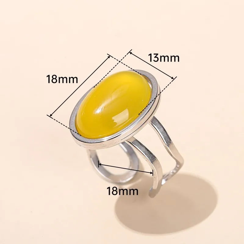 Natural Stone Oval Healing Crystal Rings