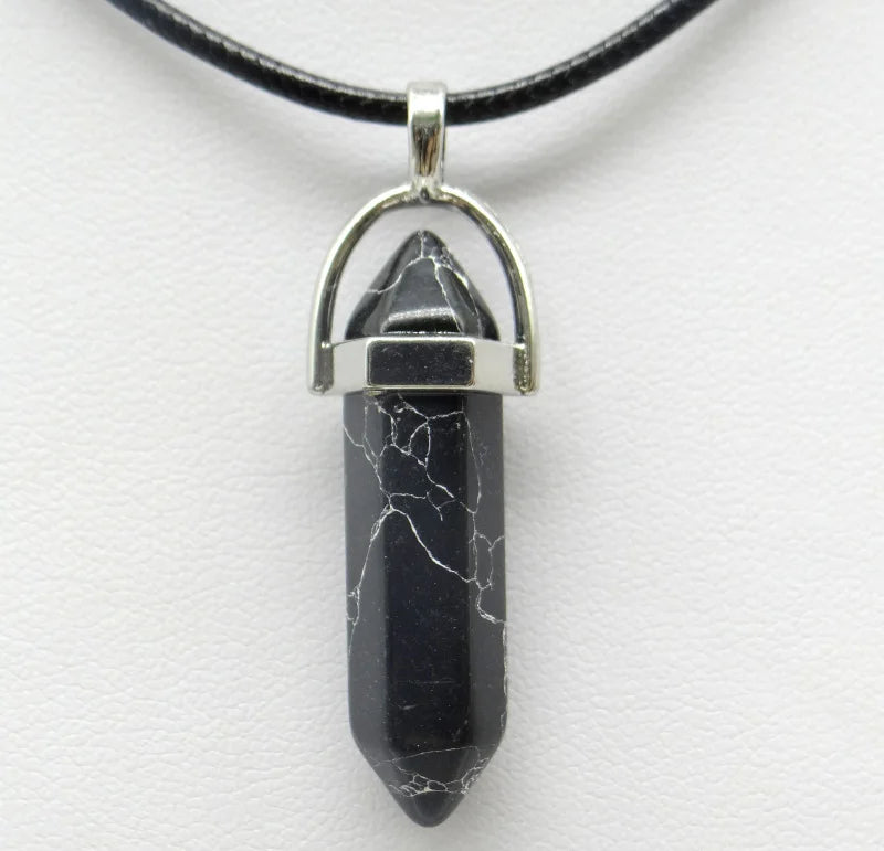 Natural Stone Crystal Hexagonal Pendant Necklace