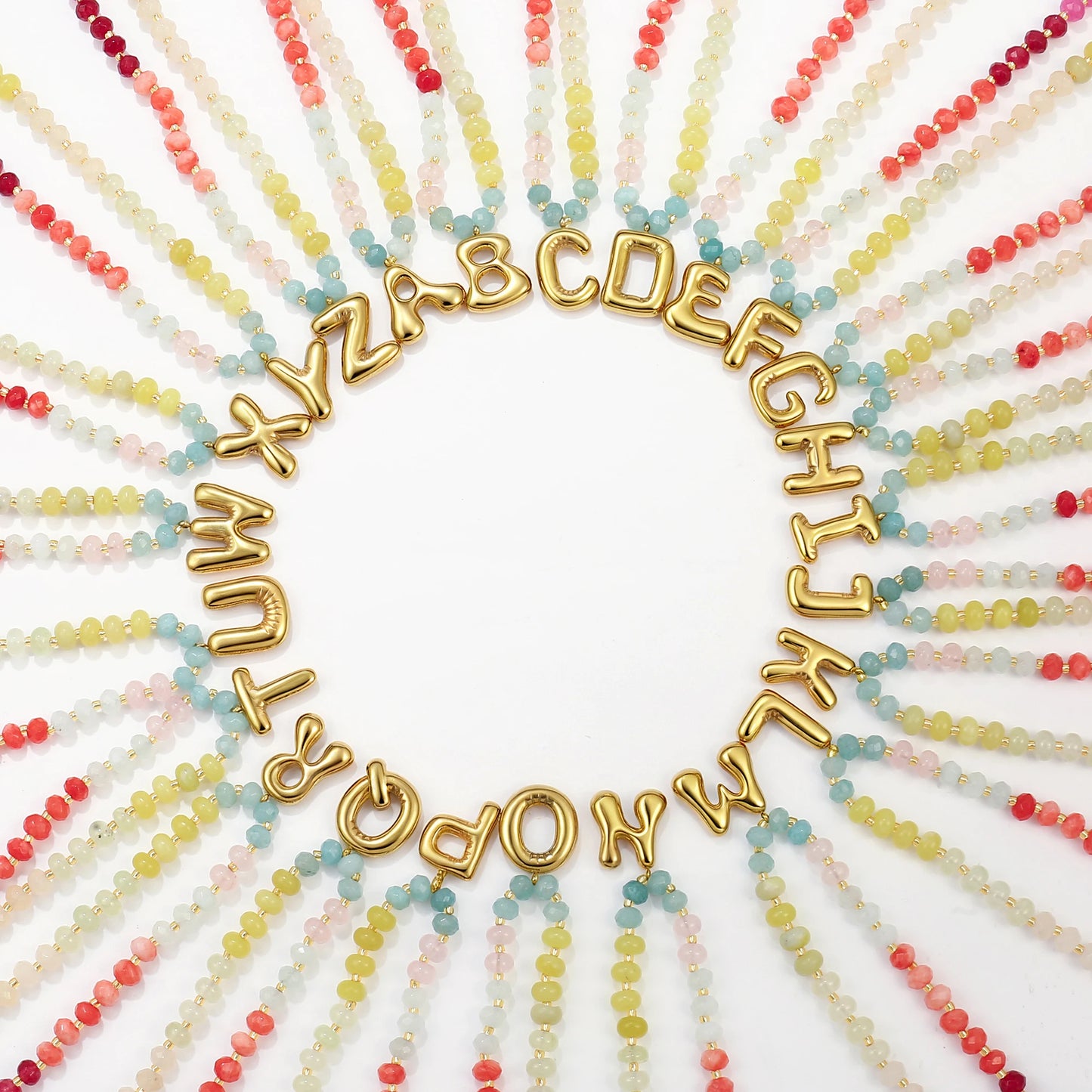 Alphabet Rainbow Colored Natural Stone Pendant Necklace