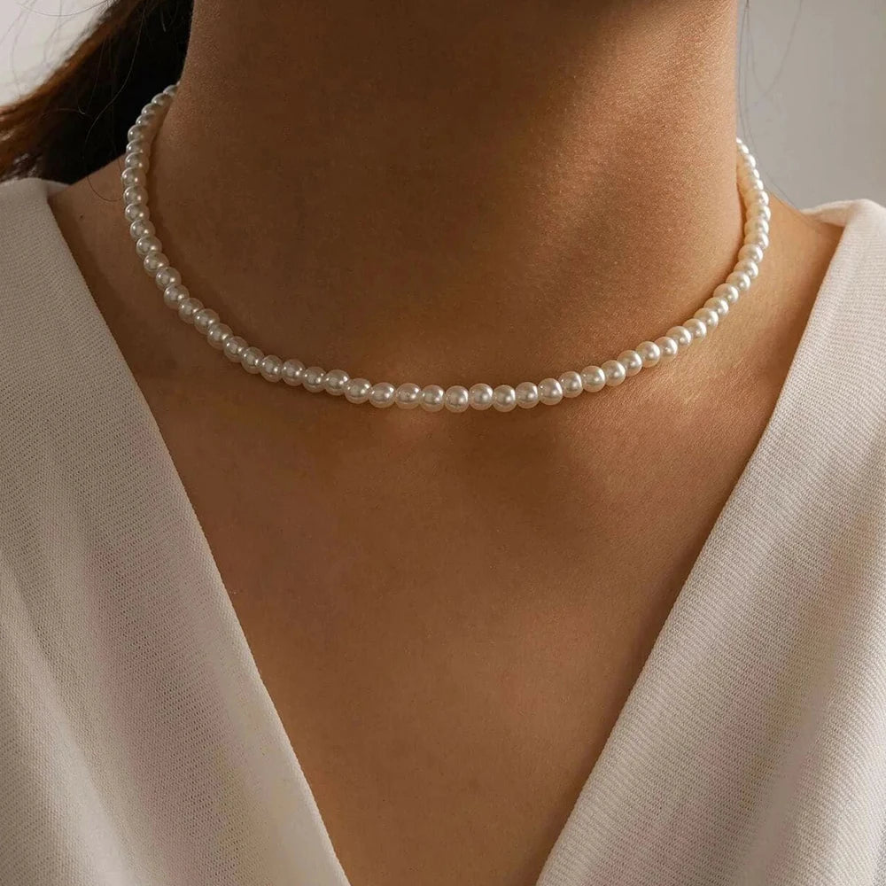 Layered White Pearl Collarbone Necklace