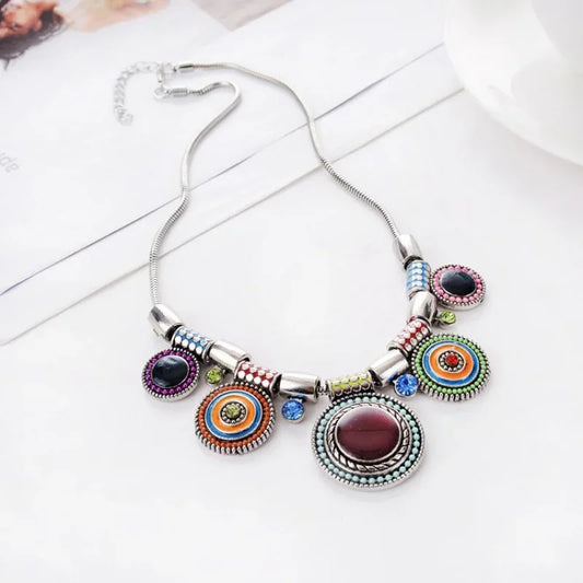 Embellished Vintage Charm Colorful Bohemia Pendant Necklace