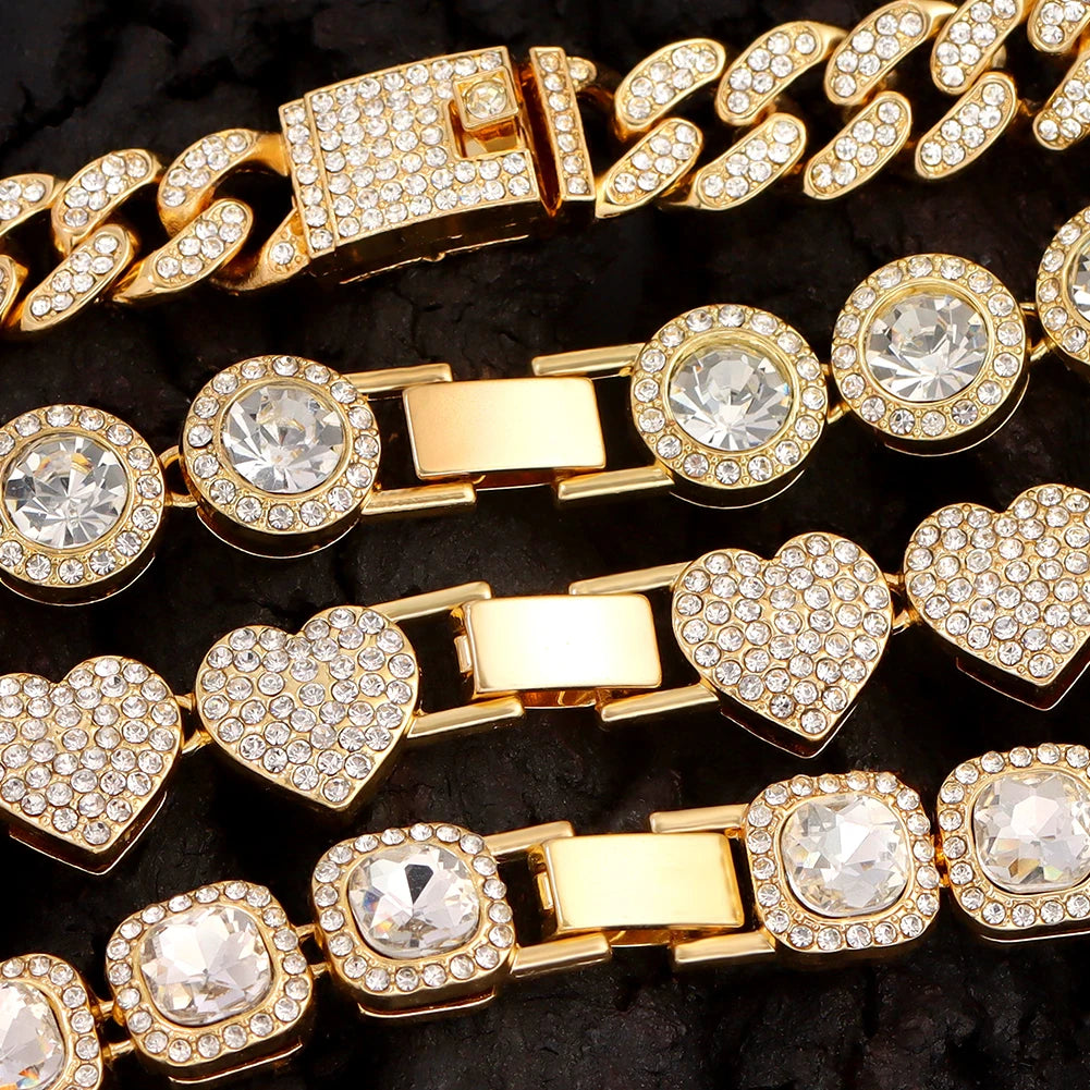 South Beach Miami Iced Out Cuban Link Bracelet 4Pcs Setss