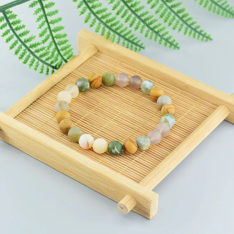 Frost Agate Bracelet Natural Colorful Stone Beads Bracelets