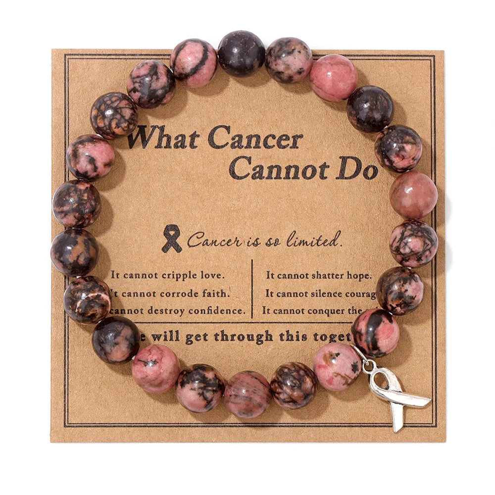 Beautiful Pink Ribbon Charm Breast Cancer Awareness Beads Bracelets