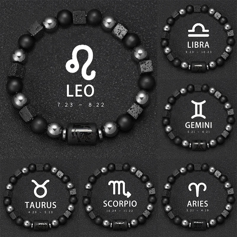 Obsidian Natural Stone 12 Zodiac Signs Bracelets