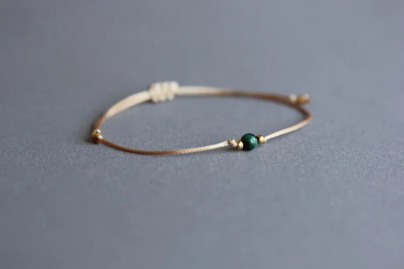 Malachite Ball Gold String Bracelet