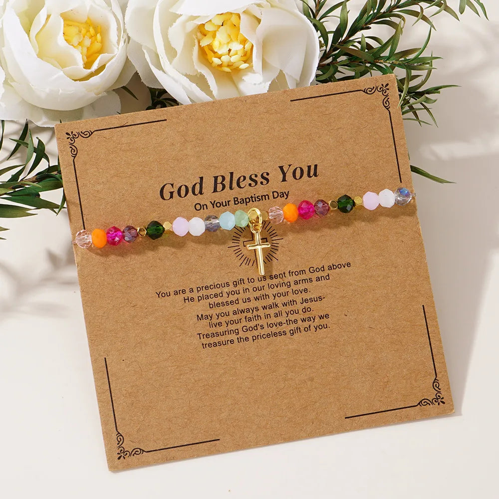 Gorgeous 18k Gold Cross Crystal Beads Bracelet