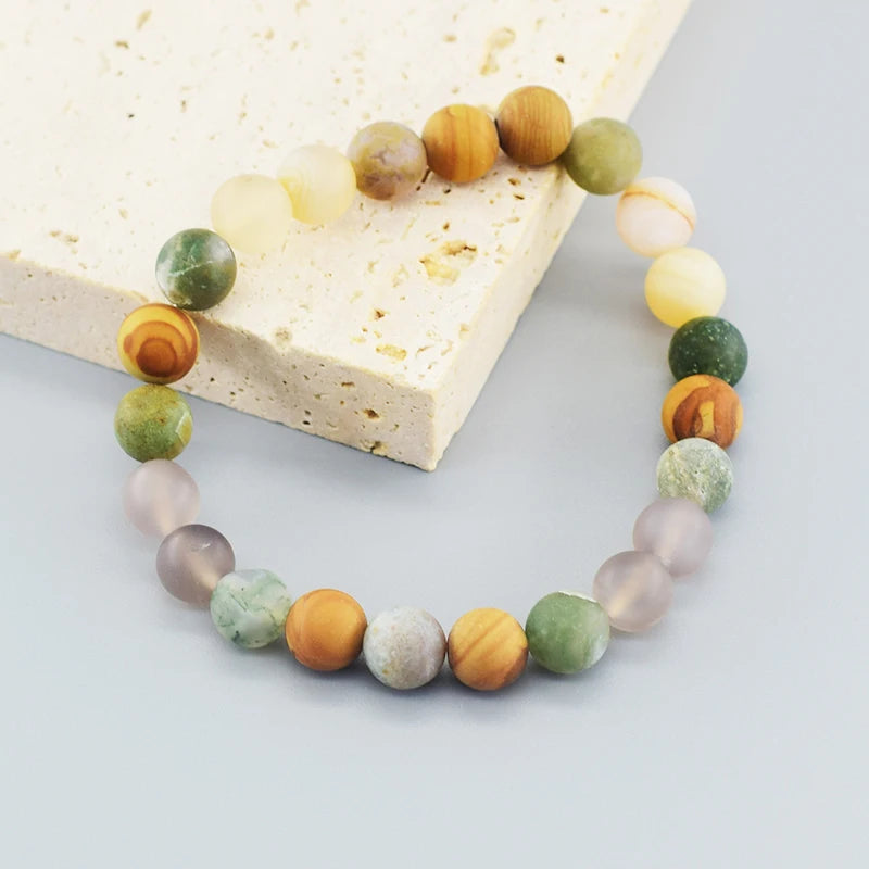 Frost Agate Bracelet Natural Colorful Stone Beads Bracelets