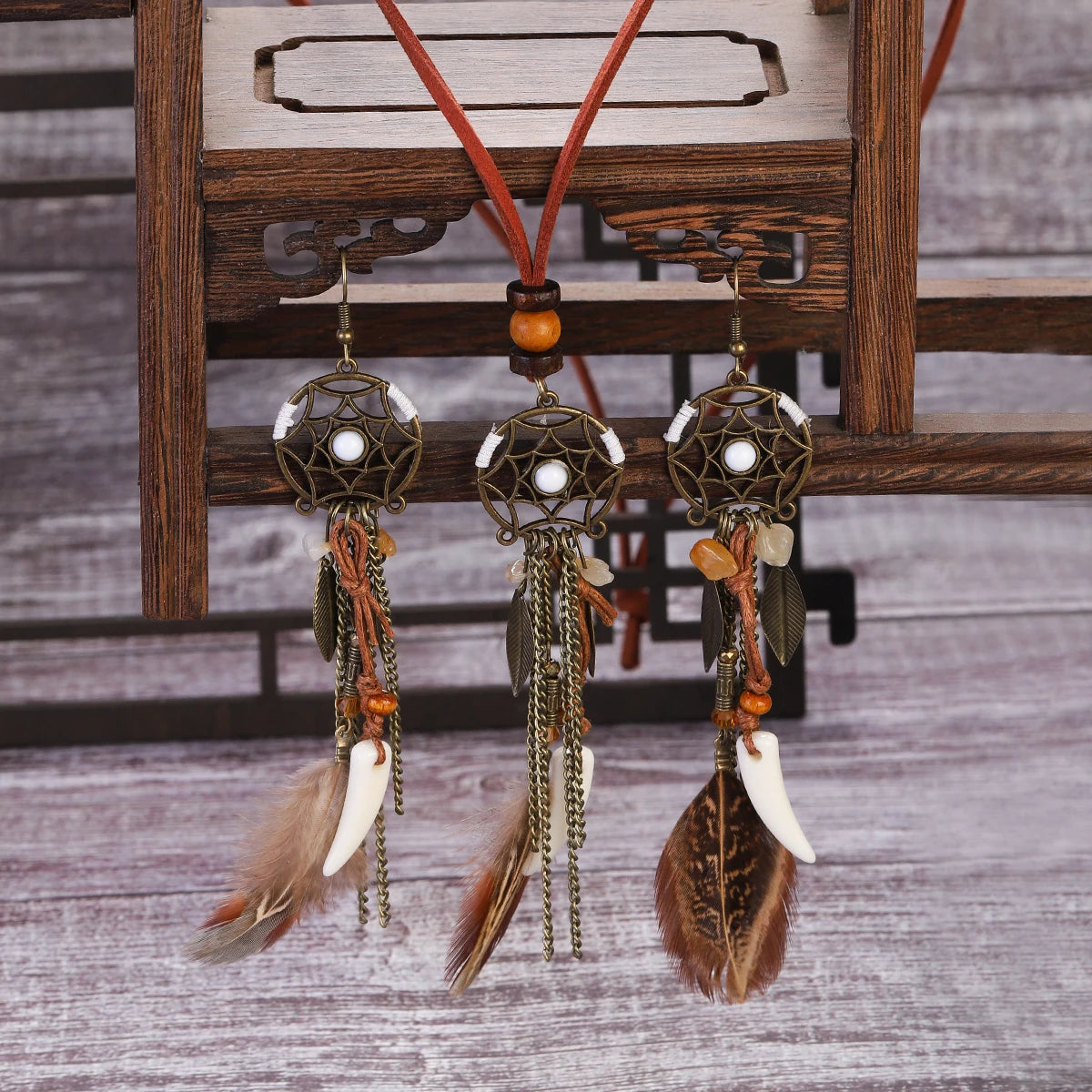 Hollow Dream Catcher Feather Tassel 2pcs Sets