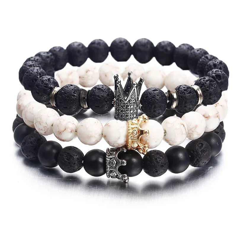 Volcanic Stone Black White Natural Lava Stone Bracelets