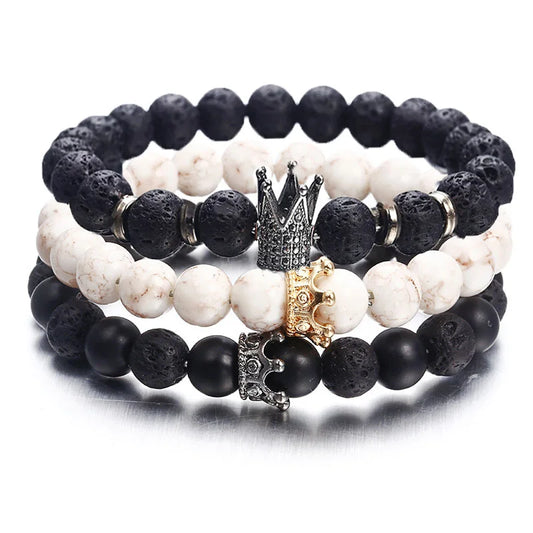 Volcanic Stone Black White Natural Lava Stone Bracelets