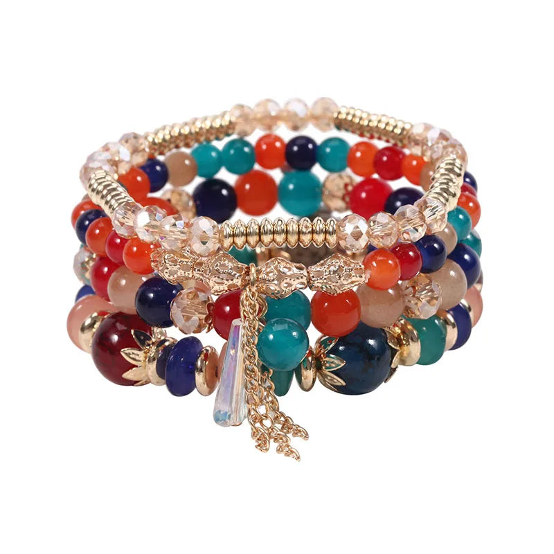 Gorgeous Colorful Tassel Charm Glass Bead Bracelet 4Pcs/Set