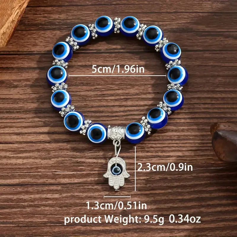 Blue Evil Eye Hand Charm Beaded Bracelet